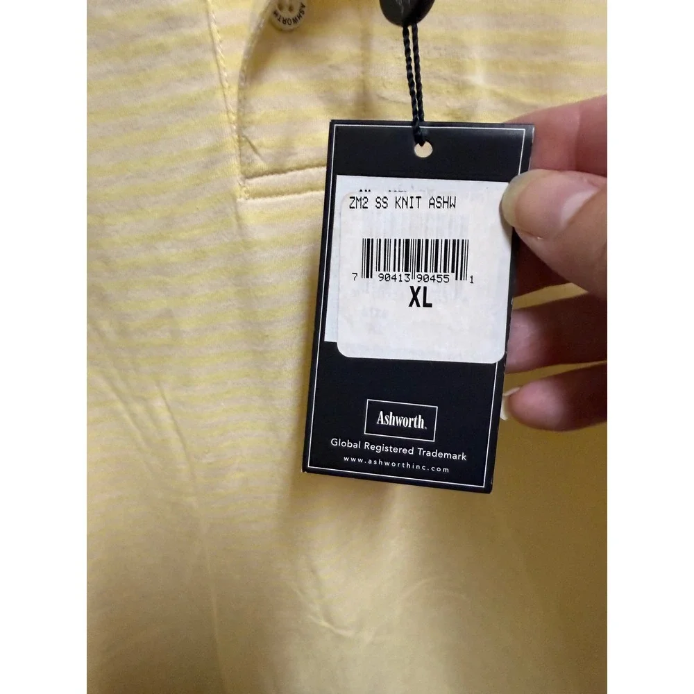 Ashworth Mens XL Yellow Striped Short‎ Sleeve Cotton Golf Polo Shirt AM 1271 NWT